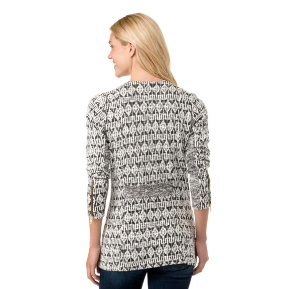 LUCKY BRAND Long Moto Jacket, Black and White, Sz L - Picture 11 of 16